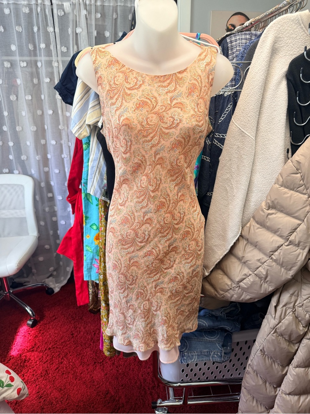 Y2K Sleeveless Peach Paisley Sheath Dress